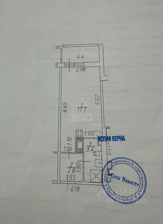 Студия Санкт-Петербург ул. Бориса Шмелева, 5 (24.0 м) - Фото 2