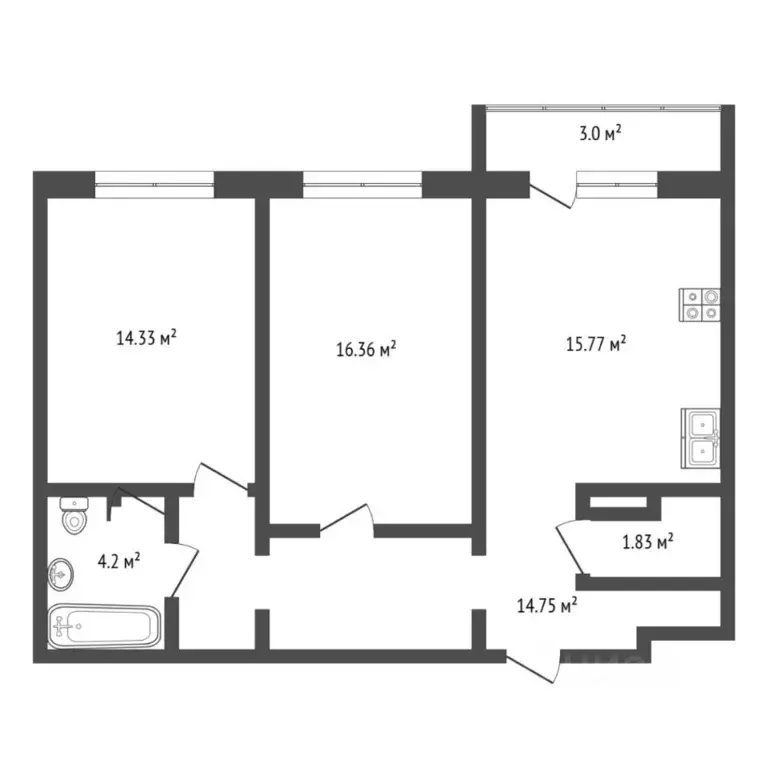 2-к кв. Тюменская область, Тюмень ул. Заполярная, 11к1 (67.0 м) - Фото 2
