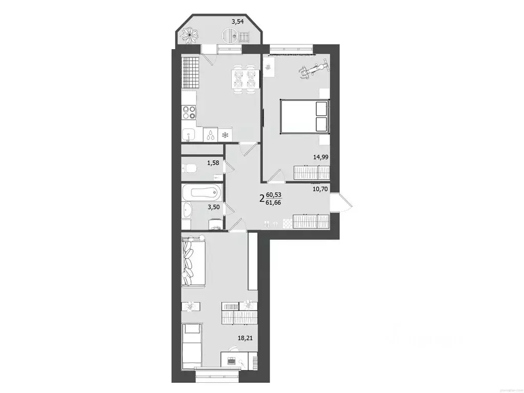 2-к кв. Московская область, Клин ул. Профсоюзная, 21/32 (61.66 м) - Фото 0