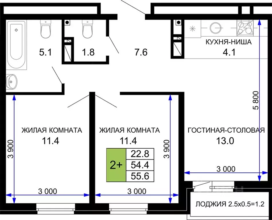 2-к кв. Краснодарский край, Краснодар ул. Летчика Позднякова, 2к16 ... - Фото 0