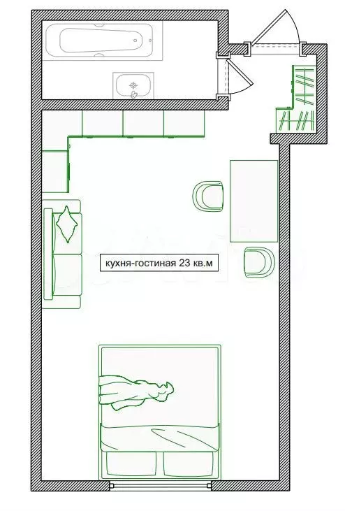 Квартира-студия, 26,9 м, 5/5 эт. - Фото 0