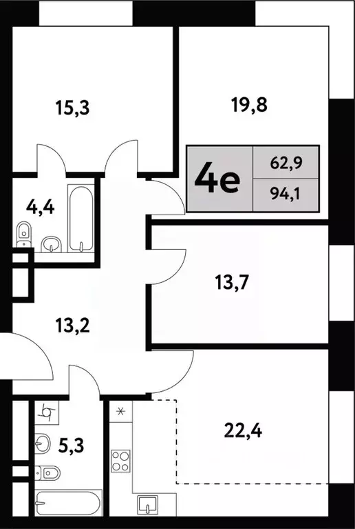 4-к кв. Москва Фестивальная ул., 15к6 (94.1 м) - Фото 0