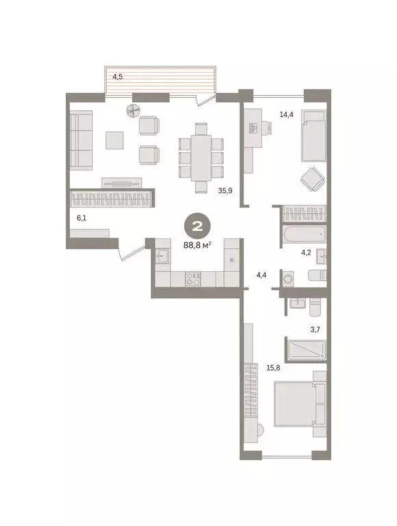 2-комнатная квартира: Новосибирский район, рабочий посёлок Краснообск, ... - Фото 2