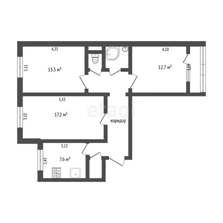 3-комнатная квартира: Златоуст, квартал имени А.М. Матросова, 1 (65.5 ... - Фото 0
