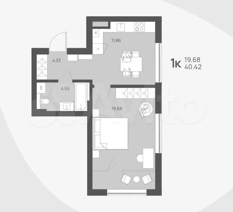 1-к. квартира, 40,4 м, 2/4 эт. - Фото 1