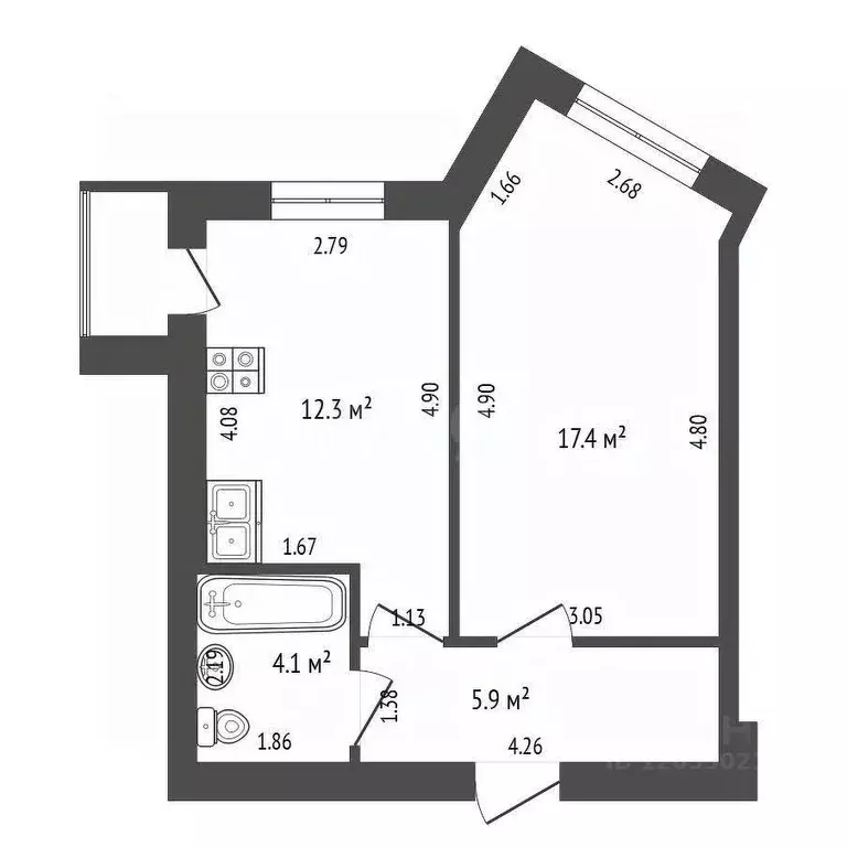 1-к кв. Костромская область, Кострома Кинешемское ш., 42А (39.7 м) - Фото 2