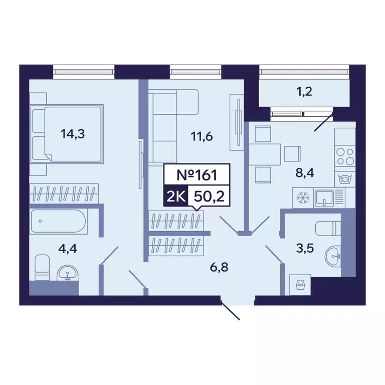 2-к кв. Саха (Якутия), Якутск ул. Новопортовская, 1А/1 (50.2 м) - Фото 1