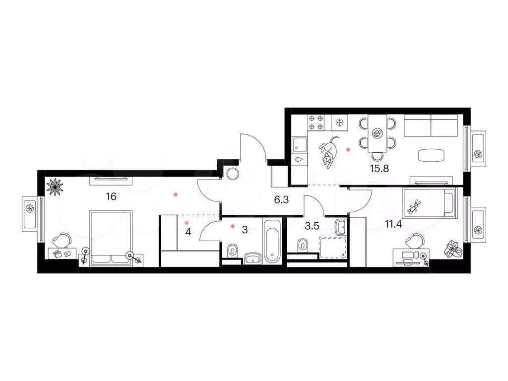 2-к. квартира, 60 м, 4/15 эт. - Фото 0