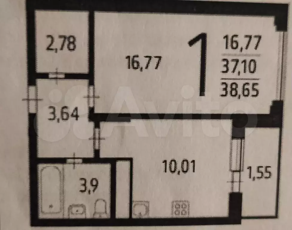1-к. квартира, 39 м, 5/14 эт. - Фото 0
