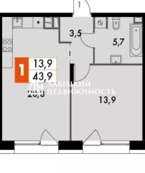 1-комнатная квартира: Москва, Снежная улица, вл22к3 (43.9 м) - Фото 1