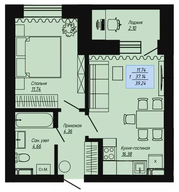 1-к кв. Волгоградская область, Волгоград пос. Ангарский, Клевер жилой ... - Фото 1