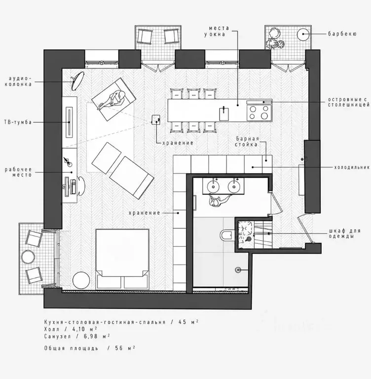 Студия Москва Большой Предтеченский пер., 21 (55.0 м) - Фото 2