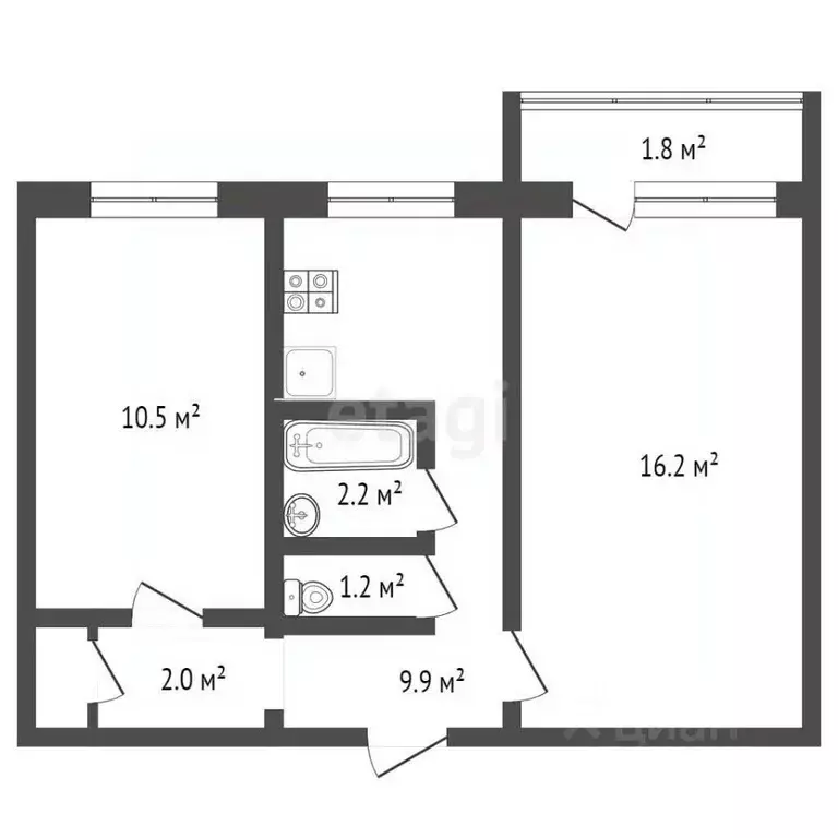 2-к кв. Брянская область, Брянск ул. Коммунаров, 4 (42.8 м) - Фото 1