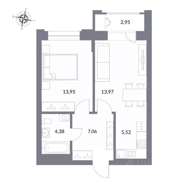 2-к кв. Новосибирская область, Новосибирск ул. Державина, 50 (47.9 м) - Фото 0