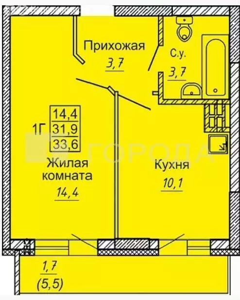 1-комнатная квартира: Новосибирск, улица Бородина, 54 (33.6 м) - Фото 0