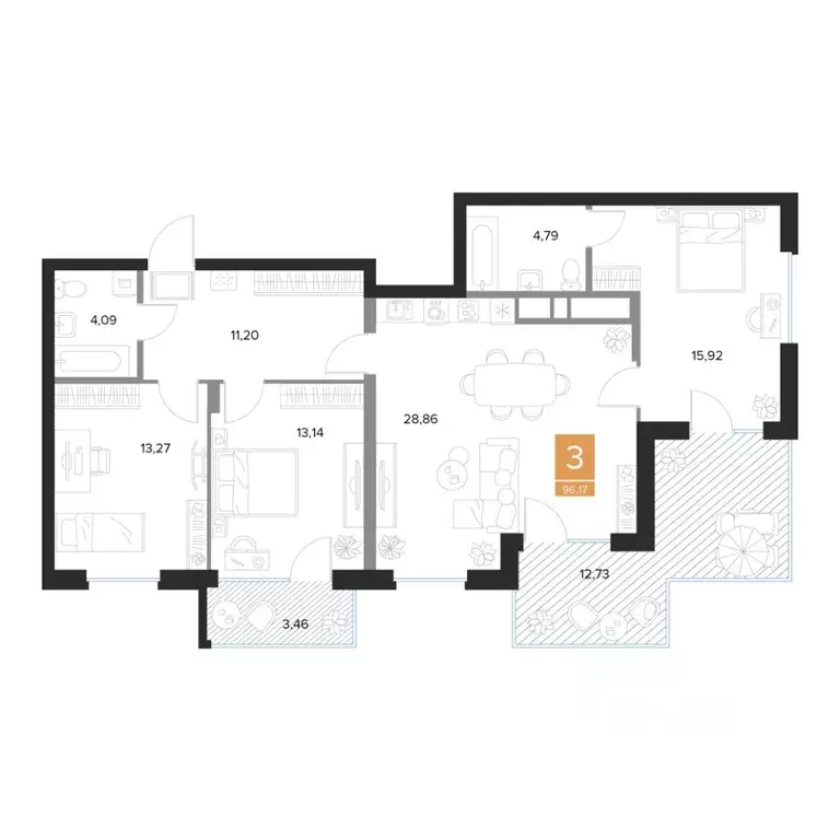 3-к кв. Курская область, Курск Парковый квартал Чувства жилой комплекс ... - Фото 1