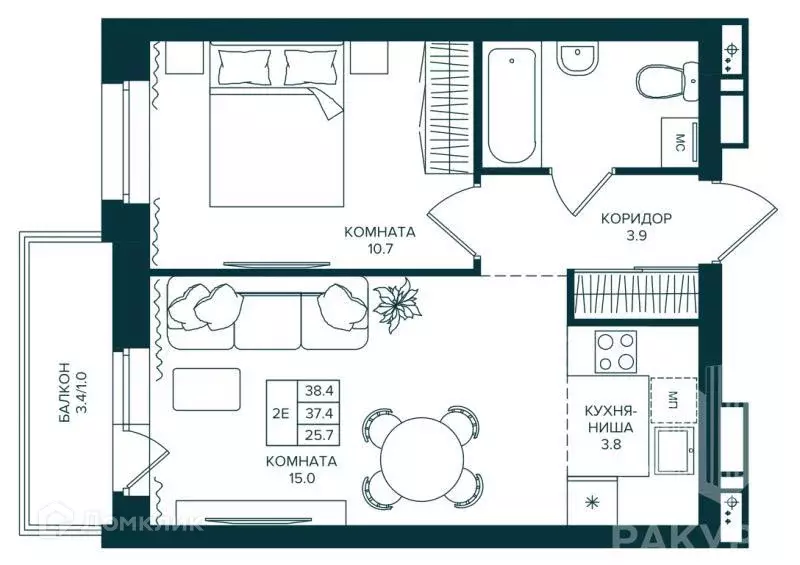 Продаётся 2-к квартира, 38.4 м - Фото 1