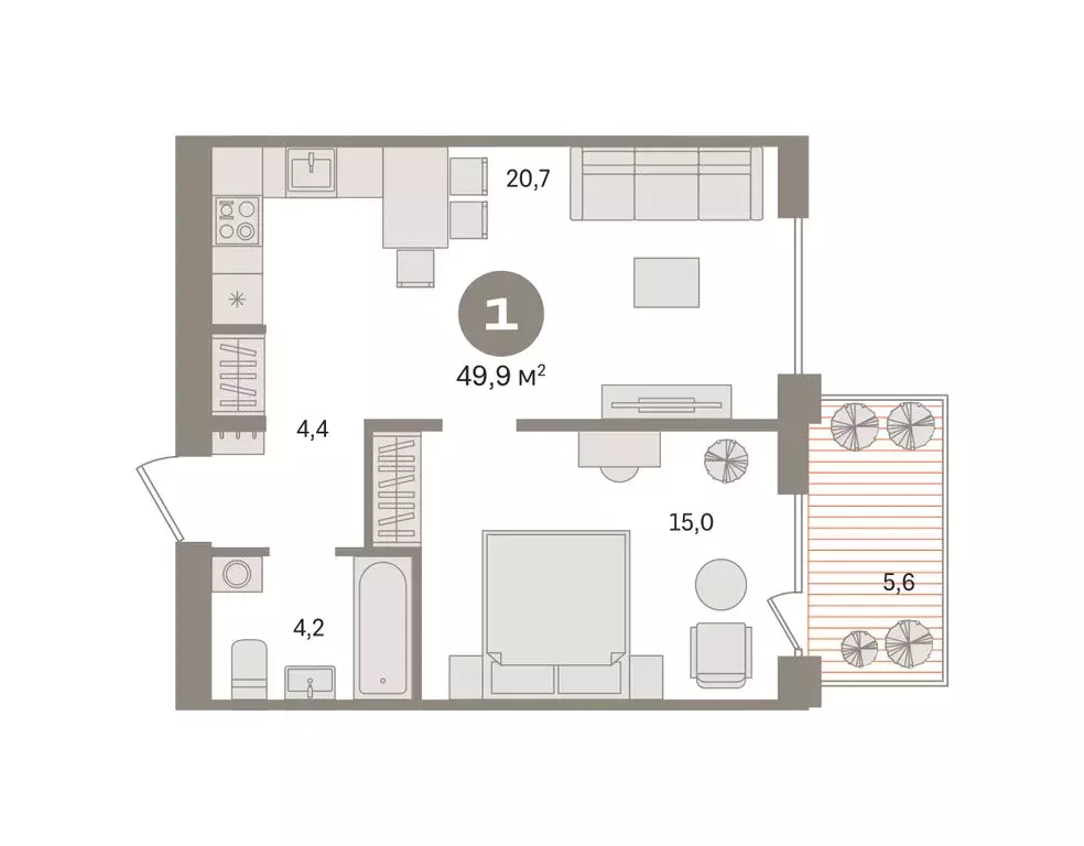 1-комнатная квартира: Новосибирский район, рабочий посёлок Краснообск, ... - Фото 2