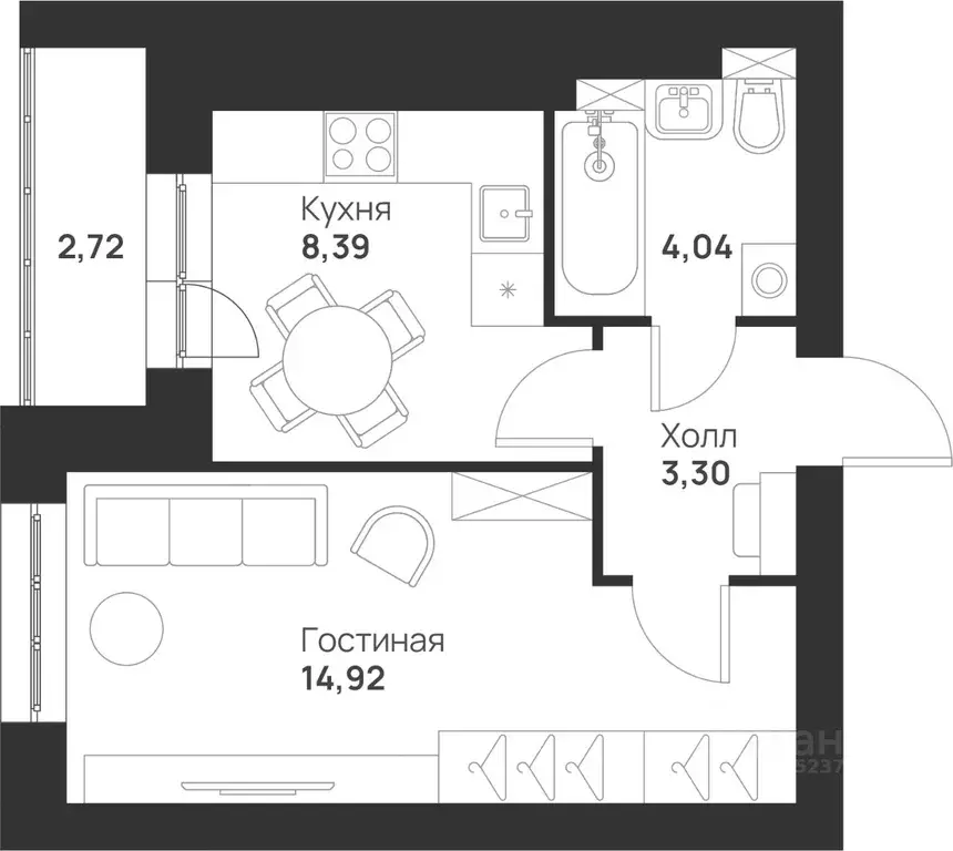 1-к кв. Тульская область, Тула Новая Тула мкр,  (33.37 м) - Фото 1
