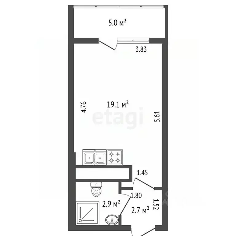 Студия Санкт-Петербург Туристская ул., 22 (24.7 м) - Фото 2
