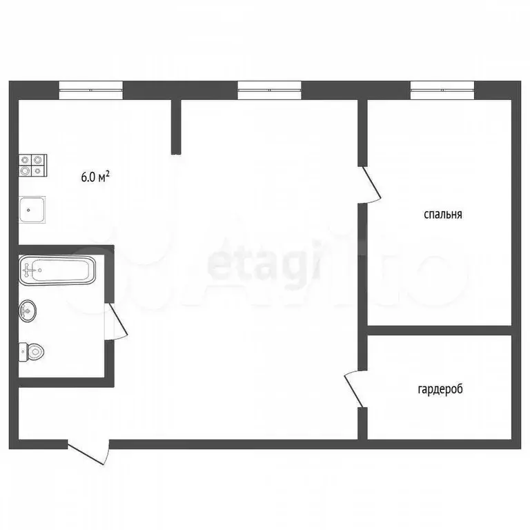 2-к. квартира, 41,7 м, 2/5 эт. - Фото 0