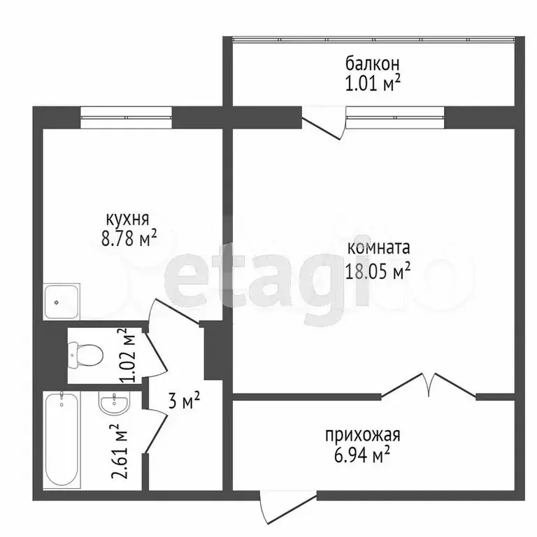 1-к. квартира, 40,4 м, 9/15 эт. - Фото 0