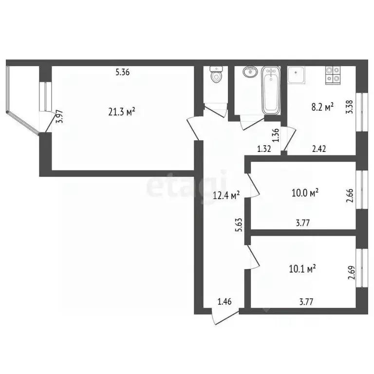 3-к кв. Ямало-Ненецкий АО, Ноябрьск ул. Муравленко, 6Б (66.4 м) - Фото 2