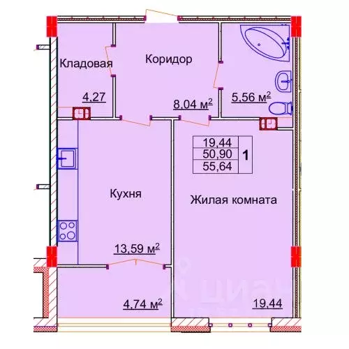 1-к кв. Ивановская область, Иваново Лежневская ул., 98 (55.64 м) - Фото 0