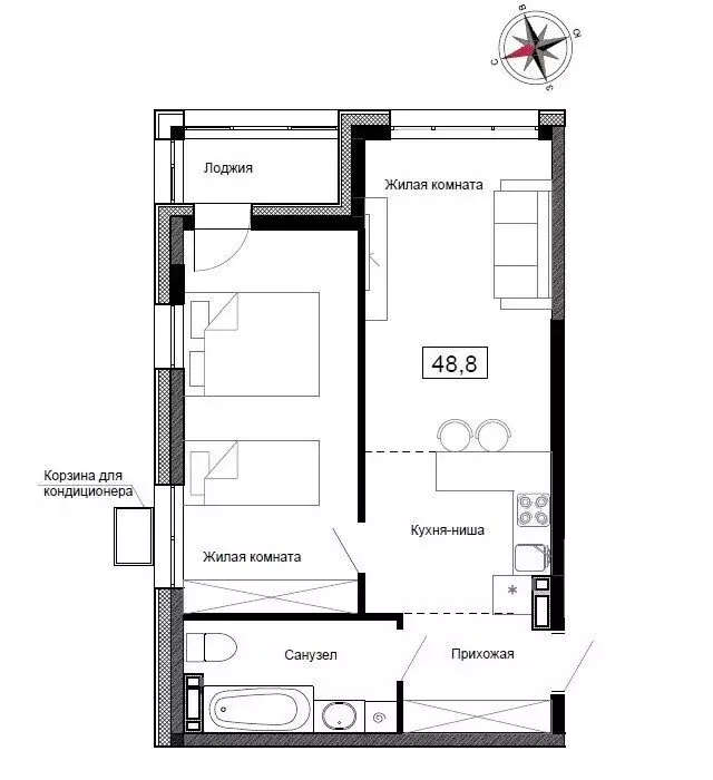 Квартира-студия: Новый, улица Ленина, 6с1 (48.8 м) - Фото 1