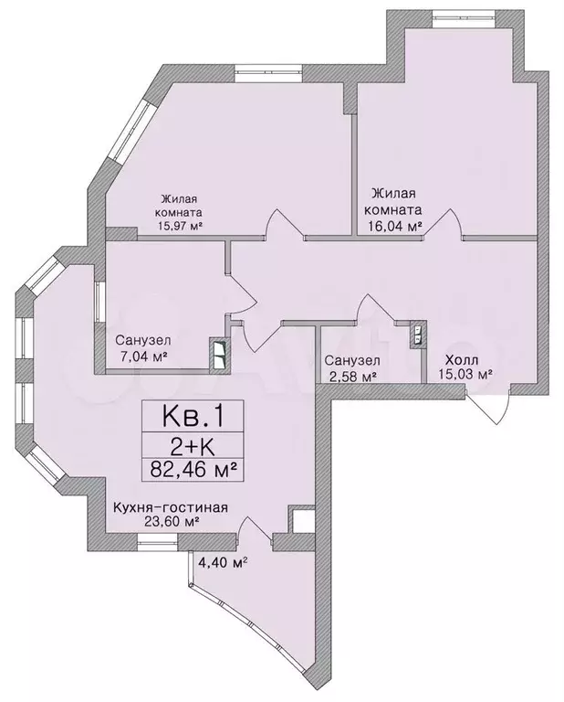 2-к. квартира, 82,5 м, 2/3 эт. - Фото 1