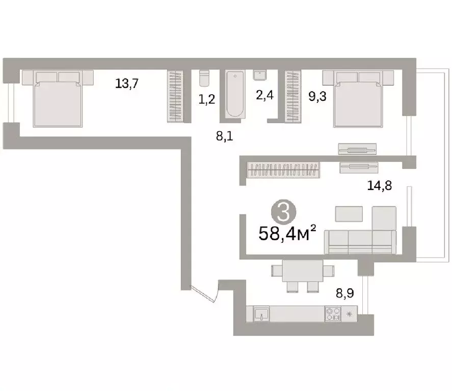 3-комнатная квартира: Тюмень, Транспортная улица, 119 (58.4 м) - Фото 1