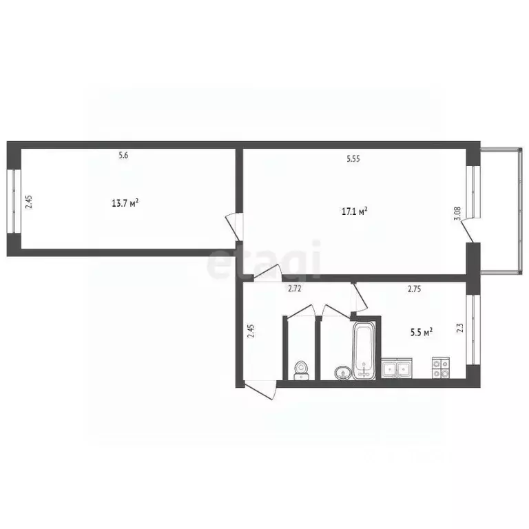2-к кв. Кемеровская область, Кемерово ул. Сарыгина, 11 (43.6 м) - Фото 2
