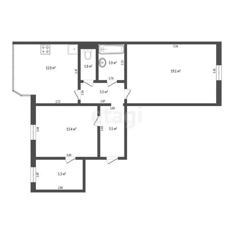 2-комнатная квартира: Тюмень, улица Пермякова, 84 (61.8 м) - Фото 1