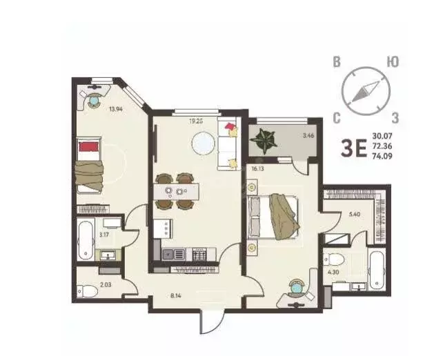 2-комнатная квартира: Липецк, улица Перова, 2Д (74.09 м) - Фото 1