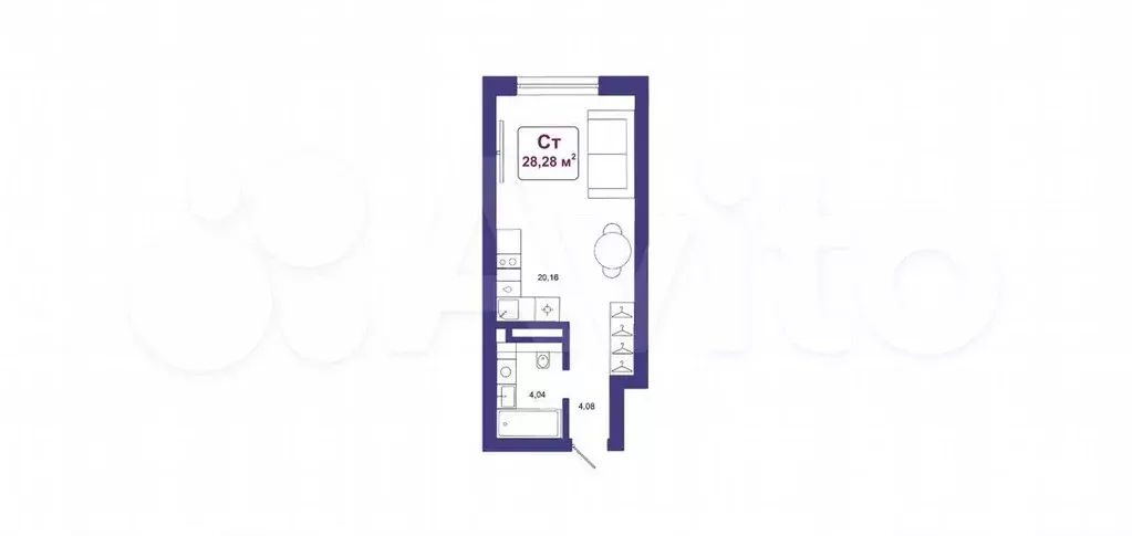 Квартира-студия, 28,3 м, 3/17 эт. - Фото 1