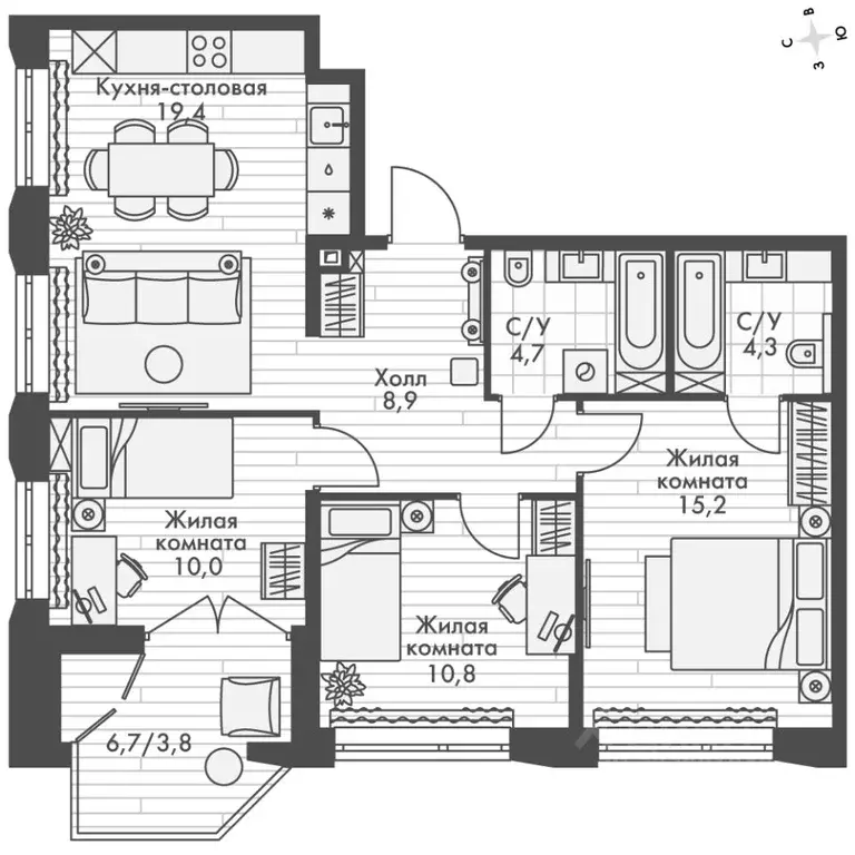 3-к кв. Нижегородская область, Нижний Новгород Черниговская ул. (76.7 ... - Фото 2