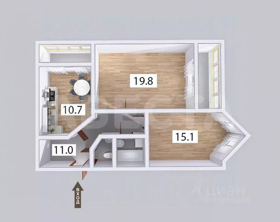 2-к кв. Омская область, Омск просп. Комарова, 21к2 (61.6 м) - Фото 2
