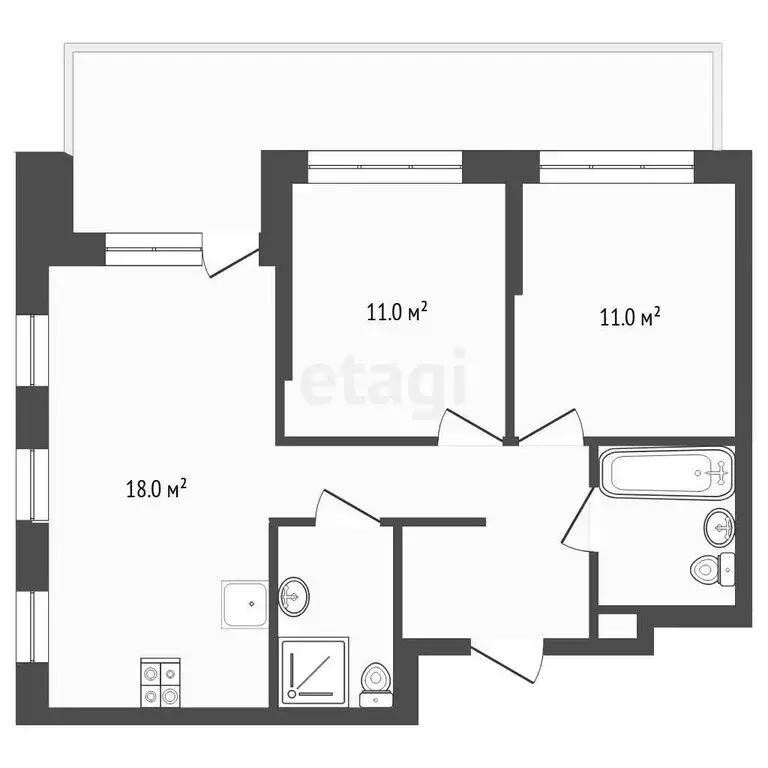 3-комнатная квартира: Тюмень, улица Новосёлов, 96 (57.8 м) - Фото 1