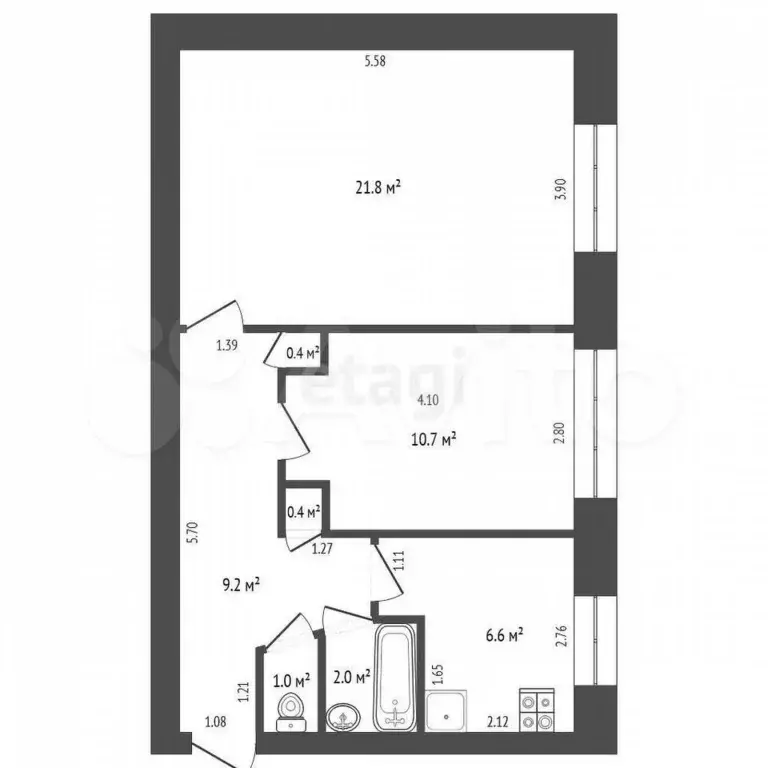 2-к. квартира, 52,1 м, 5/5 эт. - Фото 0