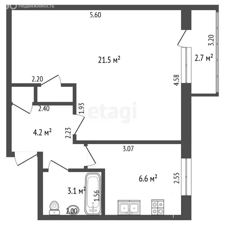 1-комнатная квартира: Салават, улица Калинина, 65 (36.4 м) - Фото 1