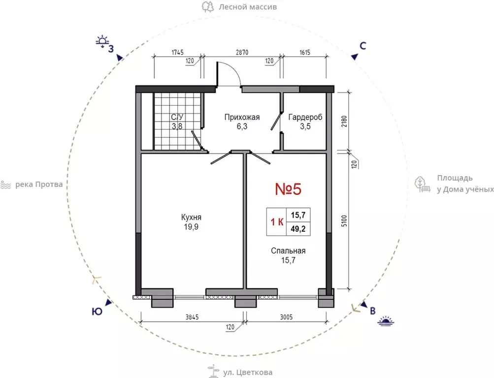 1-к кв. Калужская область, Обнинск ул. Усачева (49.2 м) - Фото 0