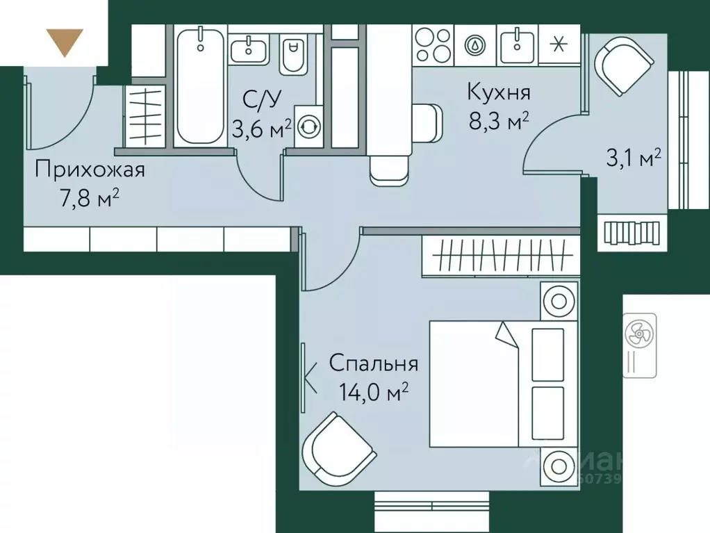 1-к кв. Волгоградская область, Волгоград Новосибирская ул., 74с1 (36.8 ... - Фото 0