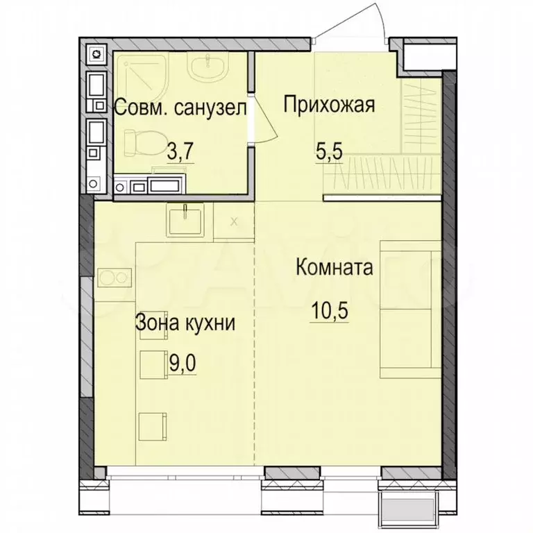 Квартира-студия, 28,5м, 9/18эт. - Фото 0