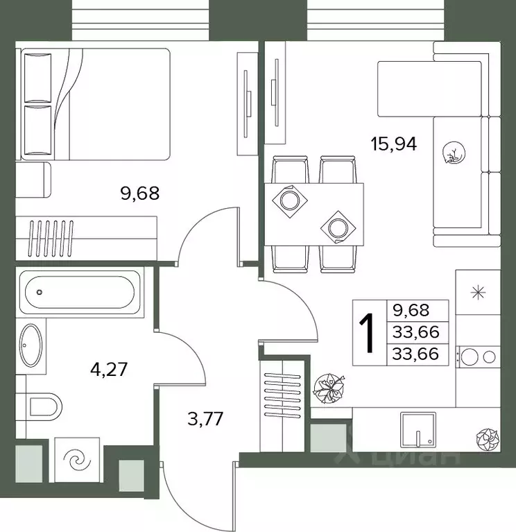 2-к кв. Московская область, Серпухов  (33.66 м) - Фото 1