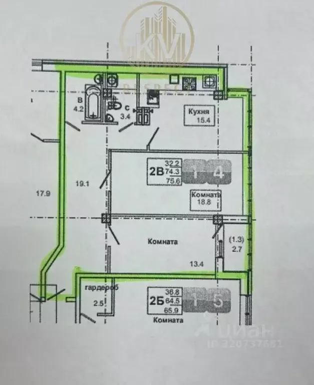 2-к кв. Ставропольский край, Пятигорск Первомайский пер., 18 (75.6 м) - Фото 2