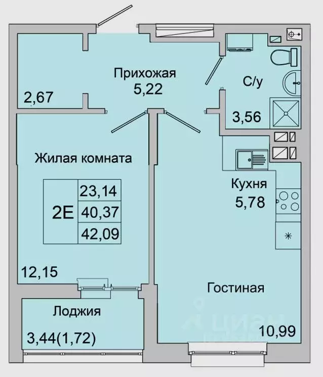 2-к кв. Ростовская область, Батайск ул. Булгакова, 11 (42.09 м) - Фото 0