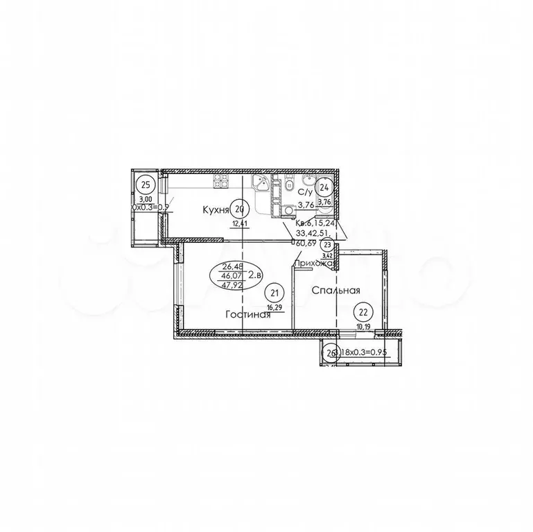 2-к. квартира, 47,1 м, 3/9 эт. - Фото 1