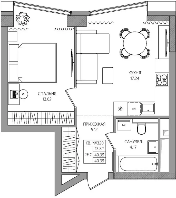 2-к кв. Пермский край, Пермь ш. Космонавтов, 10 (40.35 м) - Фото 1