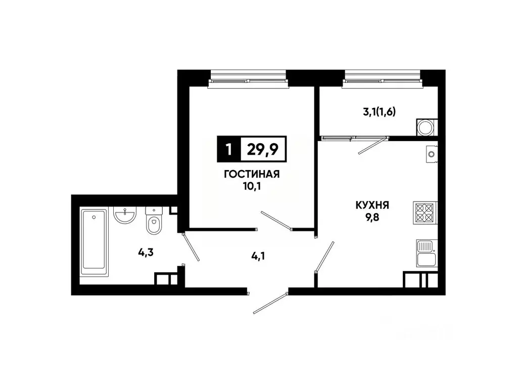 1-к кв. Ставропольский край, Ставрополь ул. Доваторцев, 179Гк1 (29.9 ... - Фото 1