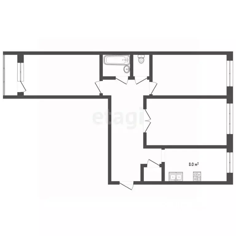 3-к кв. Татарстан, Набережные Челны 59-й комплекс, 16/2 (66.0 м) - Фото 2